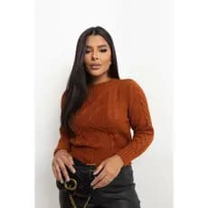 Blusa Cropped Tricot Moda Feminina Inverno | Cropped Trico Manga Longa com Tranças Tendencia