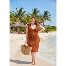 Saída de Praia Tricot Plus Size Feminina | Saida de Banho Grande Modelo Plus size Decote V Tricô