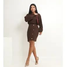 Conjunto Tricot Feminino Inverno Blusa e Saia Canelada | Conjunto de Tricô Moda Feminina Elegante