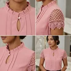 Blusa feminina delicada de crepe com pérolas e renda, blusa social elegante, blusinha