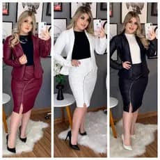 Conjunto feminino, saia reta midi e blazer, moda evangelica, manga longa, ziper lateral