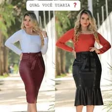 Saia sereia midi, courino, couro fake, saia moda evangelica, saia preta, saia social, marsala