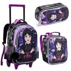 Kit Mochila Rodinha Estojo Lancheira Infantil Menina Feminino Vampirinha The End vandinha Wandinha