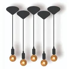 Kit 5 Fio Pendente Lustre Luminária de Teto Soquete Liso E27 Cabo PP Preto 1mt