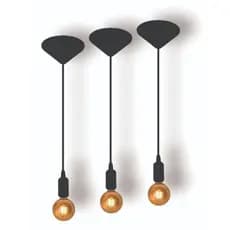 Kit 3 Fio Pendente Lustre Luminária de Teto Soquete Liso E27 Cabo PP Preto 1mt