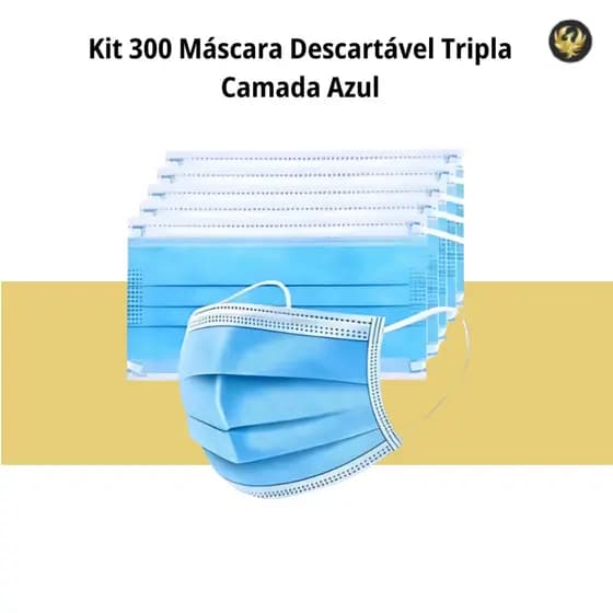 Kit 300 Máscara Descartável Tripla Camada AZUL