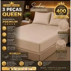 Jogo de Lençol Queen 3 Peças Micropercal 400 Fios Ponto Palito - Premium