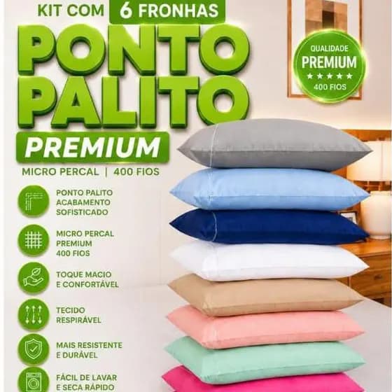 kit com 6 Fronhas Ponto Palito Premium 400 Fios - Micropercal