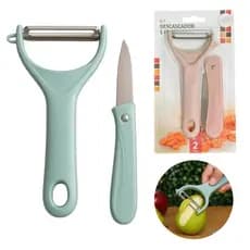 Kit Descascador de Frutas e Legumes Com Mini Faca Retrátil Inox