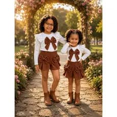 🌸 Conjunto Infantil Charmoso Laços Encantador , conjunto infantil menina delicado ,conjunto de veludo shorte saia.