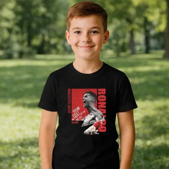 Camiseta 2026 lancamento juvenil Jogador Cristiano Ronaldo Futebol CR7 Robozão Infantil Arte DTF Casul youtube presente