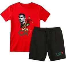 Kit Camisa + Short de Moletom Cristiano Ronaldo Masculino Infantil/Juvenil 100% Algodão Envio Imediato cr7 presente casu