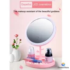 Espelho De Com Porta Maquiagem 3 Tons De Luzes Led Beleza Forma Redonda