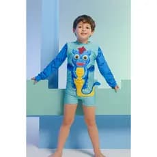 Conjunto Infantil Manga Longa Dragão ? | Roupa Praia e Piscina UV 50+ | Menino Verão Divertido