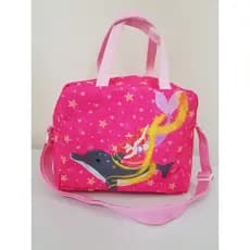 Bolsa Térmica Infantil Mergulhando com Estrelas Estampa Sereia e Golfinho Rosa