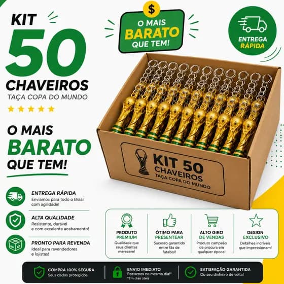 50 Chaveiros Troféu Copa do Mundo - ENTREGA RÁPIDA!