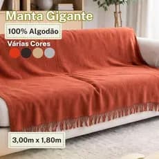 Manta para Sofá Decorativa Gigante 3,00m x 1,80m 100% Algodão com Franjas Várias Cores