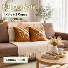 Kit Xale E Capas De Almofada 100% Algodão Decoração Sala Sofá Conforto 3 Peças