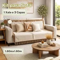 Kit 4 Peças Para Sofá Capa e Manta Xalé Jogo Completo Decoração Sala 100% Algodão