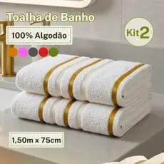 Kit 2 Toalhas de Banho 1,50m x 75cm Alta Gramatura 100% Algodão Grossa Macia Absorvente Grande