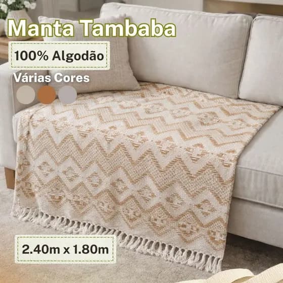 Manta Tambaba Sofá Grande 2.40x1.80m 100% Algodão Proteção Para Sofá