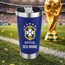 Copo Térmico Copa do Mundo Brasil 473 ml Cor Azul -  Com seu nome