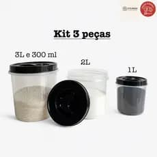 Kit 3 Potes Mantimentos com Tampa Rosca 3,3L 2L 1L — Porta Alimentos Plástico — Erca Plast