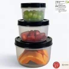 Kit 3 Potes Plásticos com tampa de rosca 300ml, 600ml e 1200ml- Microondas - Marmita - Erca Plast