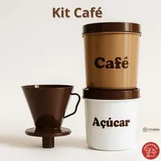 Kit Café Completo– 2 Potes 1L (Açúcar e Café) + Porta Filtro 102 | Plástico Resistente | Tampa Rosca