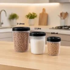 Conjunto 3 Potes Organizadores de Mantimentos 500ml 1L 2L com Tampa Rosca - Hermético-organizador