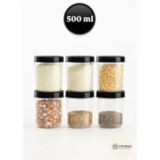Kit Potes Plásticos 500ml com Tampa Rosca Preta -Livre de BPA-Ideal para Mantimentos e Geladeira