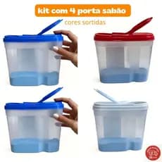 KIT 4 PORTA SABÃO EM PÓ 1KG - VERMELHO - AZUL - BRANCO - ERCA PLAST-