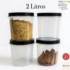 Jogo até 12 Potes 2 Litros Mantimento Plástico com Tampa de Rosca Hermético Multiuso Kit Organizador