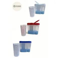 KIT PORTA SABÃO EM PÓ 1KG + COPO MEDIDOR 500ML - VERMELHO - AZUL - BRANCO