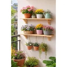 Kit 2 Prateleiras Madeira Pinus 60cm Decorativa Suspensa com Corda -Nicho -Móveis Parede-Organizador