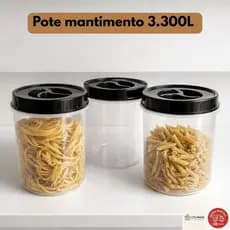 Kit 3 Potes Herméticos 3,3L Tampa Rosca – Organizador de Mantimentos Cozinha Transparente Grande