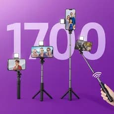 Tripé Celular Retrátil 1.70m Regulável Alumínio Profissional Suporte Bastão de Selfie