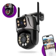 Câmera De Segurança Duas Lentes 4k Ultra Ip 360° Prova D'água Icsee Celular Wifi Monitoramento PRETA