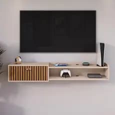 Rack Bancada Suspenso para TV até 60 Polegadas Estante com Nicho e Portas Home Sala Quarto Suporte