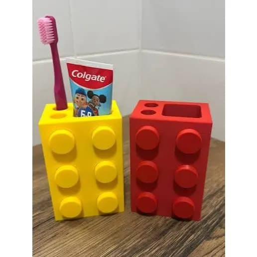 Porta Escova de Dente Infantil Estilo Lego 3D 🧱 Organizador Criativo Banheiro | Porta Pasta + Escova | Envio Rápido
