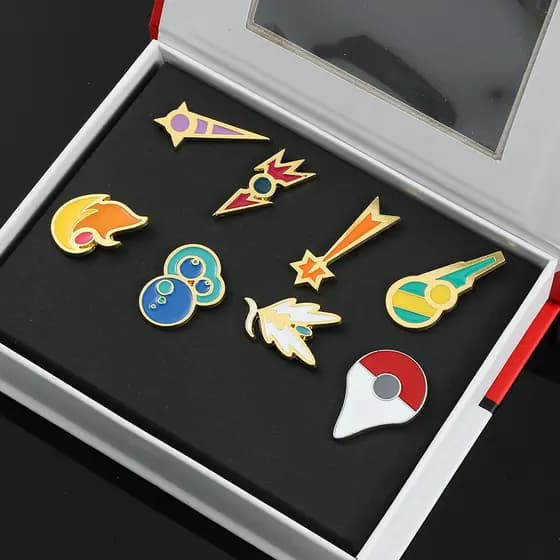 Conjunto de Emblemas de Metal Pokémon de Venda Quente Transfronteiriça, Caixa Exquisita, Presente, Broche de Desenho Ani