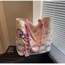 Bolsa de Lona de Desenho Animado Hello Kitty, Bolsa de Moda para Mulheres, Bolsa de Mão Bonita, Versátil, Tote de Ombro