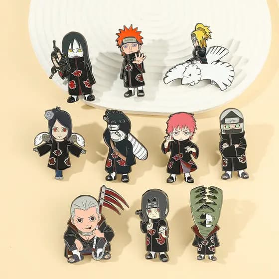 Broche de Metal de Desenho Animado da Organização Akatsuki de Naruto Deidara Uchiha Itachi Kisame Sasuke Decoração de Mo