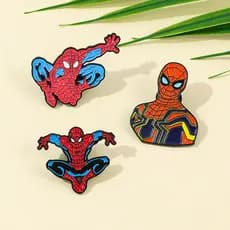 Distintivo de Metal de Personagem de Desenho Animado Anime Homem-Aranha Broche de Liga em Forma de Gota de Óleo Acessóri