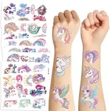 Nova Série de Adesivos de Tatuagem com Glitter de Unicórnio para Festas Infantis, à Prova d'Água, Divertidos e Interessa