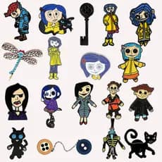 18 broches de metal da Ghost Mom com personagens de filmes, chaveiros de gato preto, broches de esmalte em liga metálica