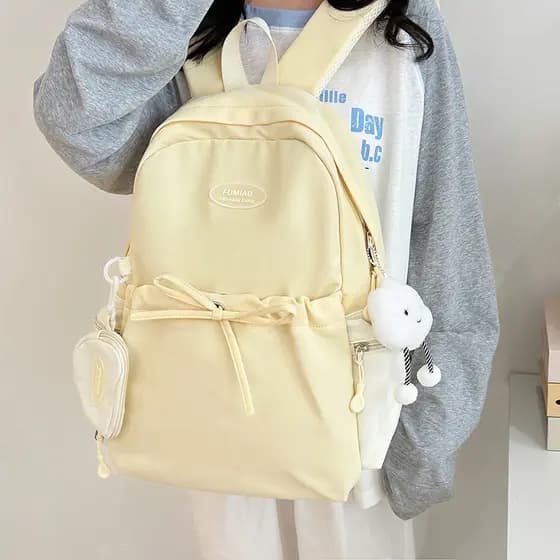 Mochila fofa estilo japonês, digna de Instagram, com laços, para meninas delicadas, fofa e feminina, rosa e delicada, ad