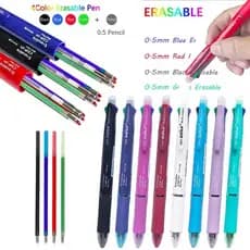 Caneta 5 em 1 Apagável Térmica + Lápis Mecânico Click Estilo Japonês