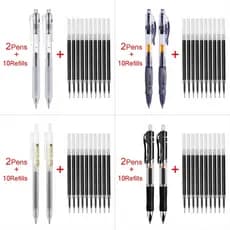 2 canetas esferográficas + 10 canetas recargas de caneta esferográfica de 0.5 mm (preto/vermelho/azul) papelaria para es