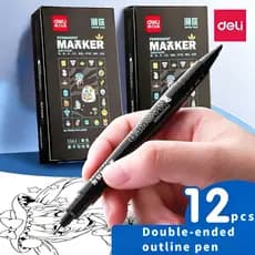 Kit 12 Marcadores Dupla Ponta Deli Coloridos À Prova D'Água Desenho